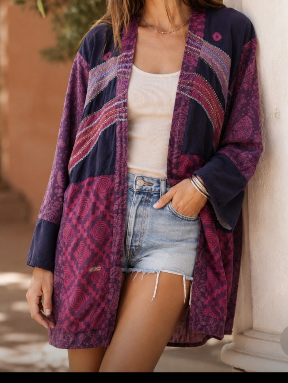 Artisan Kantha-Style Jacket Embroidered Patchwork Boho Hippie O/S Unique